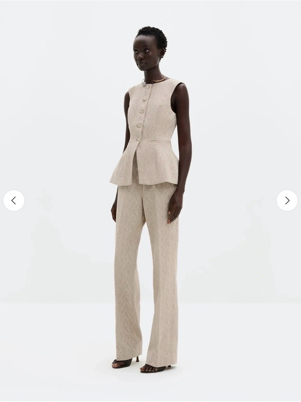 By Malina cream Sleeveless Peplum Top and Wide-Leg smart casual Trousers Set